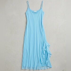 Blue Asymmetrical Ruffled Maxi Dress
